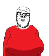 breasts closed_mouth clothes glasses looking_at_you neutral red_shirt soyjak stubble variant:a24_slowburn_soyjak // 902x1026 // 42.0KB