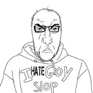 angry bald_martin closed_mouth clothes glasses goyslop hair hoodie i_hate merge morgz punisher_face soyjak stubble subvariant:science_lover text variant:markiplier_soyjak variant:unknown // 1000x1000 // 107.2KB