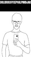 arm chud closed_mouth clothes darktroon darkwitch glasses hand his_(4chan) history holding_object holding_phone ilya mordvix text tshirt variant:unknown // 619x1125 // 69.0KB