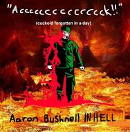 Aaron_Bushnell arm burning clothes crying cuck fire full_body glasses hand hat hell lava leg military open_mouth queen_of_spades red_eyes soyjak stubble text variant:soyak // 1251x1280 // 235.9KB