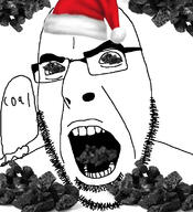 angry clothes coal eyebrows glasses hat nose open_mouth santa santa_hat soyjak stubble teeth text variant:cobson // 721x789 // 261.2KB