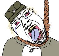 bloodshot_eyes cap clothes communism crying death glasses hair hammer_and_sickle hanging hat judaism marichka necklace open_mouth rope russo_ukrainian_war soyjak star_of_david stubble suicide tongue ukraine yellow_hair yellow_teeth // 918x879 // 51.4KB