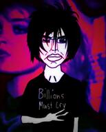 animated black_sun closed_mouth glasses goth hair millions_must_die music nazism peace_sign robert_smith sonnenrad sound soyjak subvariant:chudjak_front teen text the_cure variant:chudjak video // 512x638, 40s // 5.8MB
