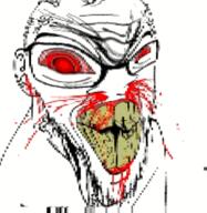 angry animated blood bloodshot_eyes clenched_teeth cracked_teeth distorted glasses nosebleed red_eyes soyjak stubble subvariant:feralrage variant:feraljak yellow_teeth // 622x640 // 2.9MB