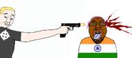blood blue_eyes brown_skin brown_troonjak gun holding_object india indian tranny variant:bernd variant:chudjak yellow_hair // 1166x515 // 97.2KB