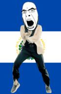 angry animated country dance el_salvador flag full_body gangnam_style glasses irl open_mouth soyjak spanish_text stubble variant:cobson // 300x460 // 494.1KB
