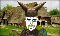 aryan germanic green_eyes helmet holding_object irl_background moustache mustache subvariant:chudjak_front thick_eyebrows tunic variant:chudjak yellow_hair // 897x544 // 116.2KB