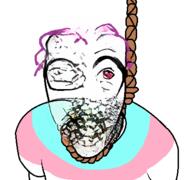 ai_generated broken_glasses clothes distorted flag glasses hanging purple_hair red_eyes rope soyjak stubble suicide tranny tshirt variant:el_perro_rabioso // 427x400 // 115.8KB