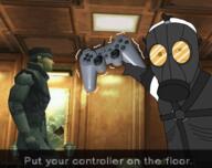 arm clothes controller gas_mask hand metal_gear playstation pointing psycho_mantis solid_snake soyjak text variant:two_pointing_soyjaks video_game // 2921x2310 // 1.5MB