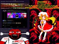 angry anime balding bbc beard clothes communism flandre_scarlet fume glasses hammer_and_sickle i_hate nazbol nazism open_mouth queen_of_spades soyjak subvariant:science_lover tattoo text touhou tranny tshirt twitter variant:markiplier_soyjak video_game // 2000x1500 // 583.5KB