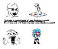 vanon_(artist) 2soyjaks angry arm autism dance_dance_revolution eyes_popping friday_night_funkin' glasses hand hands_up open_mouth sky_(friday_night_funkin') soyjak stubble subvariant:waow text tongue v_(4chan) v_tan variant:soyak video_game // 2094x1780 // 520.7KB