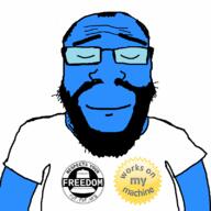 balding beard blue_skin calm closed_mouth clothes free_software_foundation g_(4chan) glasses hair smile soyjak technology tshirt variant:science_lover works_on_my_machine // 800x800 // 26.0KB
