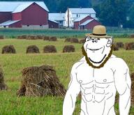 amish barn beard buff closed_mouth clothes ear grass hat irl_background smile soyjak tree variant:impish_soyak_ears // 1564x1346 // 1.6MB