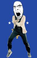 angry animated country dance flag full_body gangnam_style glasses irl kosovo open_mouth soyjak star stubble variant:cobson // 300x460 // 499.2KB