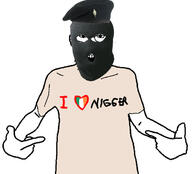 arm balaclava cap clothes country ear flag glasses hand hat i_love ira ireland mask nigger open_mouth pointing soyjak tshirt variant:shirtjak // 618x559 // 111.6KB