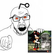 4chan angry balding faggot glasses hand holding_object open_mouth orange_eyes pointing pointing_at_viewer reddit sega shadow shadow_the_hedgehog snoo sonic sonic_the_hedgehog soyjak stubble trash_can v_(4chan) variant:feraljak video_game watermark // 770x800 // 191.5KB
