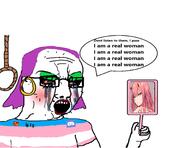 41 adams_apple anime bloodshot_eyes communism crying darling_in_the_franxx diacord flag glasses hair hammer_and_sickle logo makeup mirror open_mouth purple_hair ring rope soyjak text tranny variant:chudjak zero_two // 1795x1381 // 469.3KB
