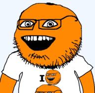 annoying_orange beard eyes glasses happy meme no_nose orange_(fruit) smile soyjak teeth text variant:science_lover // 800x789 // 461.2KB