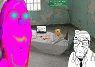 2soyjaks bbc bed blood closed_eyes closed_mouth clothes computer dildo distorted doctor frown glasses glowing_eyes green_eyes head_mirror hospital irl_background necktie penis pink_skin schizo screenshot smile soybooru soyjak stethoscope stubble subvariant:wholesome_soyjak teddy_bear variant:feraljak variant:gapejak wrinkles // 1841x1303 // 1.5MB