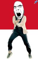 animated country dance flag full_body gangnam_style glasses irl monaco open_mouth push_pin soyjak sticky stubble variant:cobson // 300x460 // 247.0KB