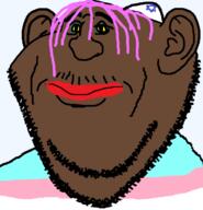 black_skin brown_troonjak clothes ear hat judaism kippah lipstick makeup merge mustache nigger purple_hair stubble tranny variant:impish_soyak_ears variant:pissluffare yellow_sclera // 598x620 // 25.6KB
