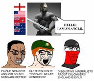 3soyjaks anglo antifa australia bloodshot_eyes brown_skin clenched_teeth clothes country crying flag gigachad glasses hair hat ireland mask new_zealand open_mouth orange_hair soyjak speech_bubble stretched_mouth stubble text variant:chudjak variant:classic_soyjak white_skin // 1252x1080 // 167.0KB