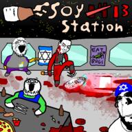 5soyjaks biting_lip blood bloodshot_eyes bottle bug closed_mouth clothes cocaine creepy crying dead distorted drawn_background food french_fries glasses gynaecomastia heart holding_object judaism ominous open_mouth pizza pointing poster smug soy soyjak soylent space_station_13 star_of_david stubble subvariant:hornyson syringe text tongue tranny variant:bernd variant:chudjak variant:classic_soyjak variant:cobson variant:unknown video_game // 600x600 // 76.4KB