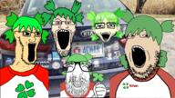 4chan 5soyjaks anime car clothes glasses green_hair hair hand holding_object irl_background license_plate lighthouse michigan no_nose open_mouth soyjak sticker stretched_mouth stubble tshirt variant:classic_soyjak variant:gapejak variant:israeli_soyjak variant:markiplier_soyjak variant:snoojak white_skin yotsoyba // 2144x1205 // 3.2MB
