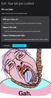 bloodshot_eyes browser crying firefox flag glasses hair hanging mustache open_mouth pink_skin purple_hair rope screenshot soyjak stubble suicide text tongue tranny variant:bernd // 569x1080 // 154.8KB