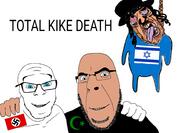 3soyjaks blue_eyes brown_skin closed_mouth clothes deformed friendship full_body glasses hand hanging hat islam israel judaism nazism open_mouth rope smile soyjak stubble subvariant:brunetto suicide swastika tongue total_kike_destruction variant:bernd variant:cobson variant:feraljak yellow_teeth // 1843x1279 // 484.1KB