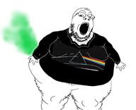 album_cover arm clothes cross_eyed dark_side_of_the_moon fart fat glasses hairy hand leg music open_mouth pink_floyd rainbow soyjak stinky stubble tshirt variant:gapejak // 1746x1415 // 726.3KB
