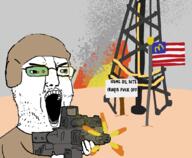 angry animated country desert firearm firing flag glasses helmet iraq oil open_mouth outdoors outside reticle rifle shooting soldier soyjak technology text united_states variant:chudjak weapon // 1050x862 // 245.1KB