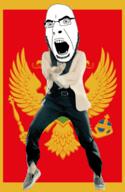 angry animated bird country cross cruciger dance eagle flag full_body gangnam_style glasses irl montenegro open_mouth scepter soyjak stubble tongue variant:cobson // 300x460 // 519.5KB