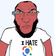 2soyjaks angry balding beard closed_mouth clothes g_suite glasses google google_glass google_lens hair i_hate punisher_face red_skin smile soyjak text tshirt variant:bernd variant:science_lover // 834x865 // 179.4KB