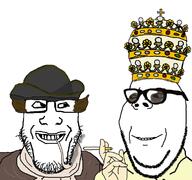 2soyjaks are_you_soying_what_im_soying cigarette closed_mouth clothes crown glasses grin hat il_reazionario looking_at_each_other papal_tiara pipe ripano_eupilino smile smokee smoking soyjak stubble subvariant:wholesome_soyjak variant:gapejak variant:markiplier_soyjak // 1153x1078 // 165.3KB