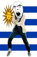 angry animated country dance flag full_body gangnam_style glasses irl open_mouth soyjak stubble sun uruguay variant:cobson // 300x460 // 509.0KB