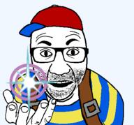 backpack cap clothes earthbound glasses hand hat holding_object magic ness_(earthbound) open_mouth perro_hold soyjak stripes stubble tshirt variant:el_perro_rabioso video_game // 430x400 // 48.7KB