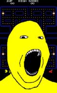 no_eyebrows no_nose open_mouth pacman soyjak variant:gapejak video_game yellow_skin // 415x676 // 9.5KB