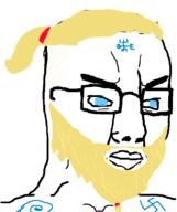 angry beard blue_eyes celtic closed_mouth glasses soyjak swastika variant:chudjak yellow_hair // 645x770 // 16.9KB