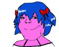 blue_hair bowtie bury_pink_gril closed_mouth clothes dolly_doo_this_is_ias female hair hair_ribbon pink_skin s4s_(4chan) smile soyjak subvariant:soylita sweating variant:gapejak // 962x766 // 48.7KB