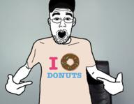 arm chair clothes commercials donuts doug_walker ear glasses hand hat i_love nostalgia_critic open_mouth pointing soyjak stubble tshirt variant:shirtjak // 3107x2417 // 2.6MB