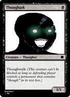 black_skin card glowing glowing_eyes inverted magic_the_gathering mtg open_mouth soyjak stubble text thougher variant:classic_soyjak // 375x523 // 168.7KB