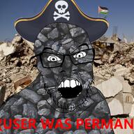 angry captain_coal clothes coal flag glasses hat irl_background open_mouth palestine pirate skull soyjak soyjak_party stubble text variant:feraljak // 1500x1500 // 2.0MB