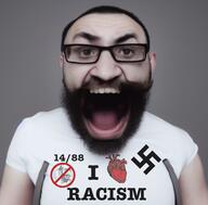 1488 ai_generated badge beard clothes glasses hair i_love irl judaism nazism open_mouth racism swastika variant:science_lover white_skin // 512x504 // 283.1KB
