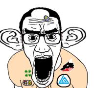 4chan arm clothes coin ear glasses hair large_ear mario mushroom nintendo open_mouth soyjak stretched_mouth the_gem_that_saved_the_sharty thick_eyebrows tshirt variant:el_perro_rabioso video_game // 427x400 // 78.9KB