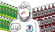 angry arm badge barqs bottle doctor facemask glasses hand pointing pointing_at_viewer purple_skin root_beer shelf soda soyjak sproke star text variant:gapejak wave // 2105x1217 // 735.6KB