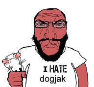 2soyjaks angry animal_abuse balding beard bloodshot_eyes closed_mouth clothes dog fist glasses hair i_hate open_mouth punisher_face red_skin soyjak text tshirt variant:dogjak variant:science_lover // 1017x935 // 291.2KB