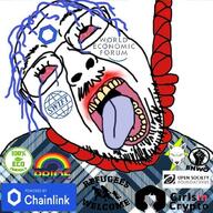 bloodshot_eyes blue_hair bnwo chainlink crying cryptocurrency eco_friendly glasses hair hanging lgbt meta:tagme open_mouth open_society_foundation raised_fist_(symbol) refugees_welcome rope soyjak stubble swift tongue variant:bernd world_economic_forum yellow_teeth // 612x612 // 167.9KB