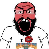 angry balding beard cacodemon clothes doom glasses hair heart i_hate open_mouth red_ red_face soyjak text tshirt variant:science_lover // 690x688 // 70.6KB