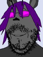 antler furry glasses grey_skin jackalope ozzy purple_hair rabbit_ear smile soot soot_colors soyjak soyjak_party stubble variant:gapejak // 600x800 // 32.0KB